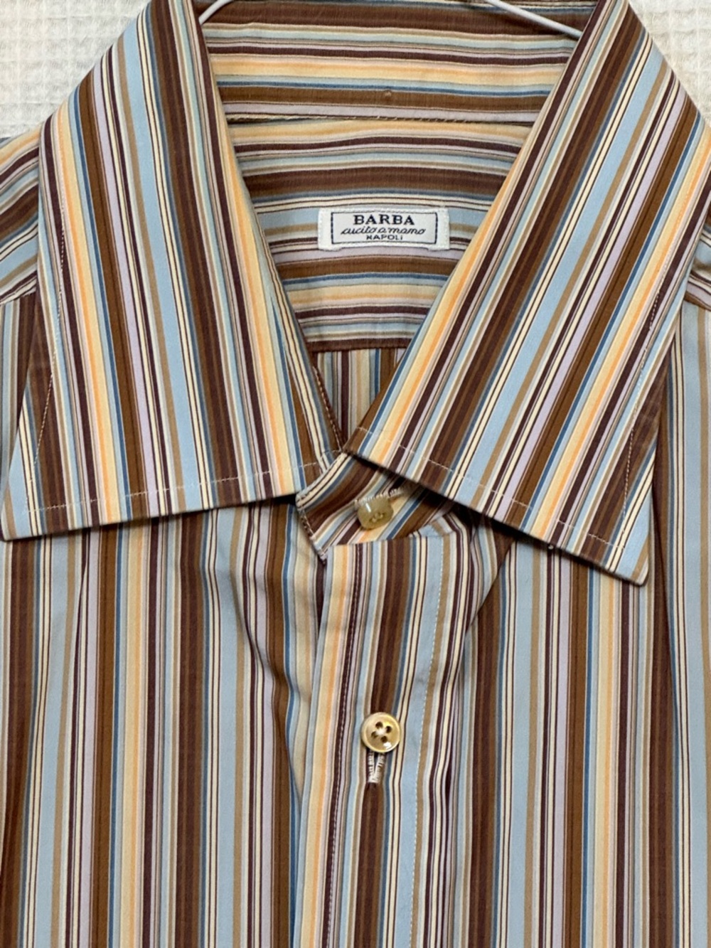 Barba Napoli Men's Striped Button-Up Shirt in Brown & Blue made in Italy